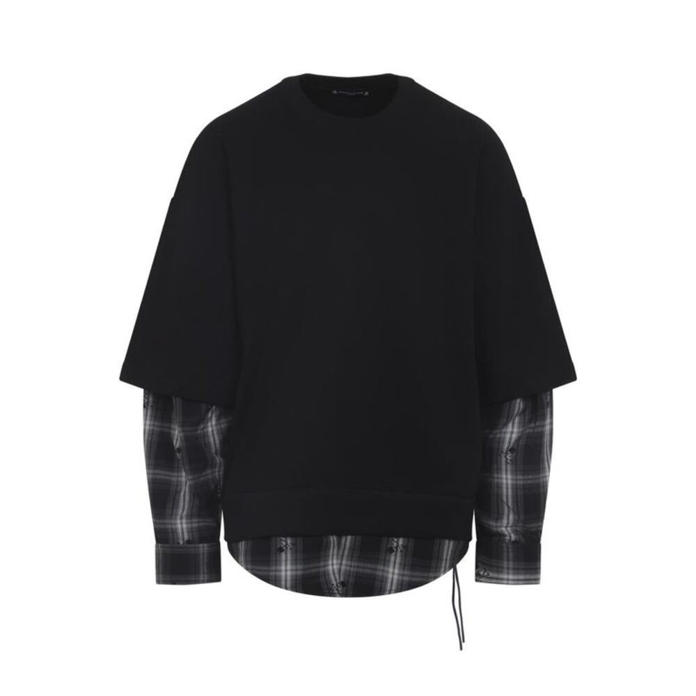 MASTERMIND JAPAN Layered Plaid Shirt and Sweatshirt Combo Men BLACK Sweaters &